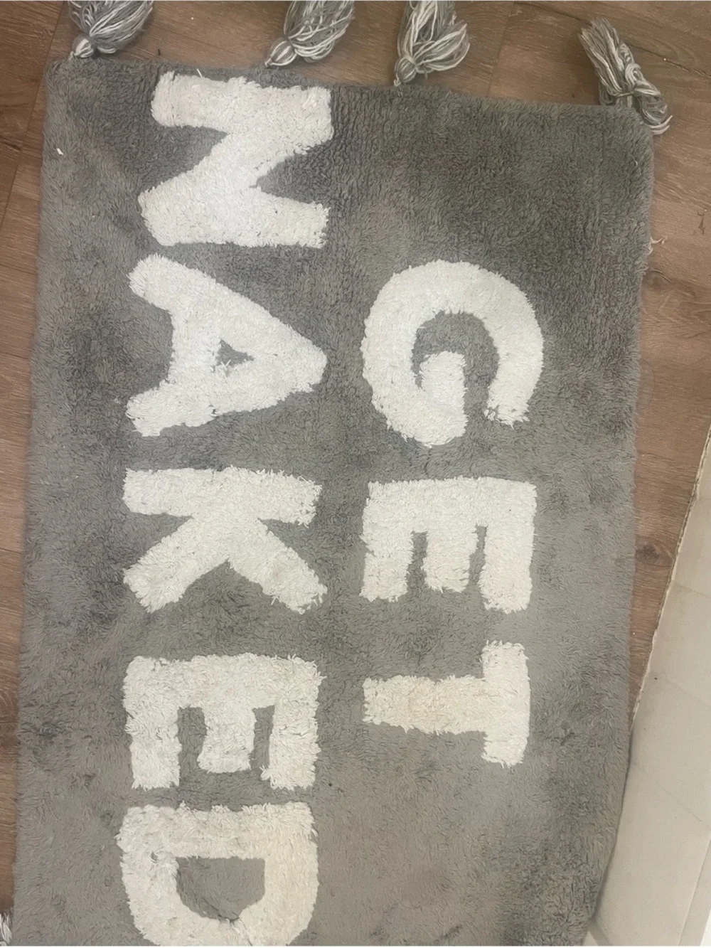 Gray 'Get Naked' Cotton Bath Rug with Tassels